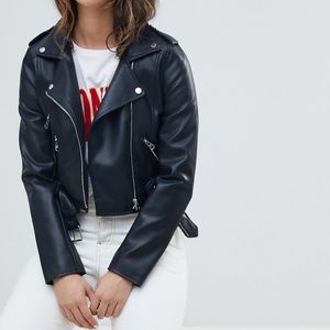 Pull & Bear faux leather biker jacket